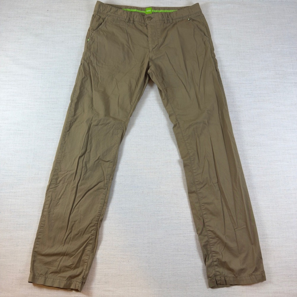 Hugo Boss Green Label Mens Chino Pants Tan Khaki Slim Fit Trousers 36R